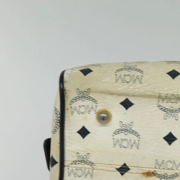 MCM Logogram Vicetos Hand Bag PVC Leather 2way White Gold Auth BA2592 - Picture 4 of 16